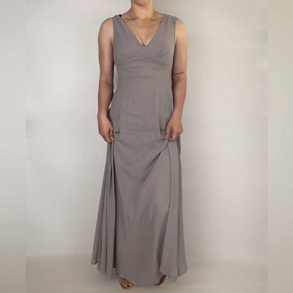 BHLDN Anthropologie Capulet‎ Maxi V Neck Sleeveless Maxi Dress Taupe Crepe